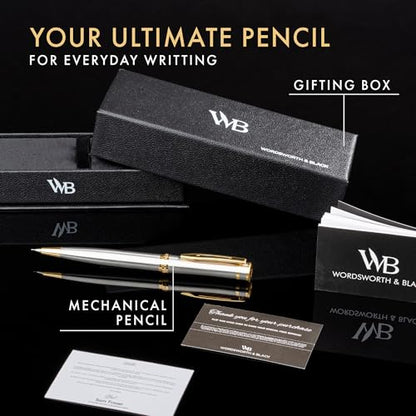 Wordsworth and Black Mechanical Pencil Graphite Lead- Stunning Luxury Metal Pencil, Silver Chrome 24K Gold Finish, 0.7mm Led, Best Gift Set for Men & Women, Professional Executive Office Pencils - color: Silver Gold