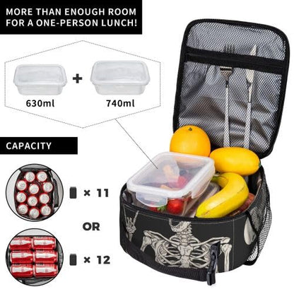 YETTA YANG Halloween Skeleton Funny Skull Portable Lunch Bag Insulated Lunch Box Reusable Totes For Women Men Work Picnic Camping - color: Black20