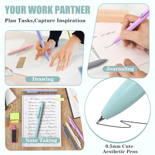 Piochoo Gel Pens, 8 Pcs 0.5mm Quick Dry Black Ink Pens Fine Point Journal Pens Smooth Writing Pens, Cute Office School Supplies Gifts for Women Nurses - color: Lake Colors