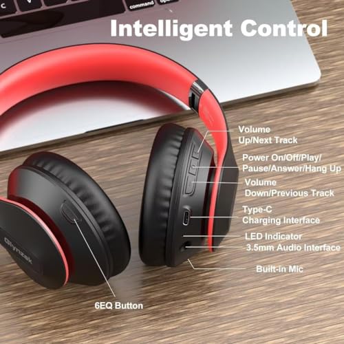 Wireless Bluetooth Headphones Over Ear 65H Playtime HiFi Stereo Headset with Microphone and 6EQ Modes Foldable Bluetooth 6.0 Headphones for Travel Smartphone Computer Laptop - color: Black