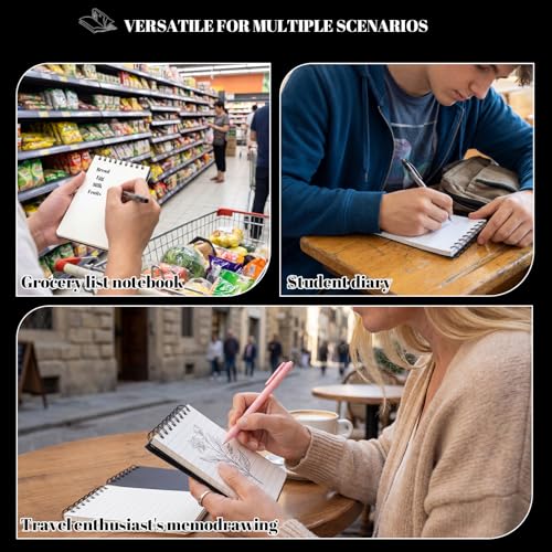 BESARME 10 Pcs Small Notepads 3x5, Spiral Pocket Notebook Bulk | Black Mini Lined Notepad, Memo Pads for Men, Students Back to School Gift - color: Black