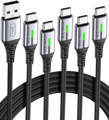 INIU USB to C Cable Fast Charging, [5 Packs, 1.6FT+3.3FT2+6.6FT2] 3.1A Type C Cords, Nylon USB-C Phone Charger Cables for iPhone 16, Samsung S21, Google, Kid, Airplane, Business, Car - size: 1.6 ft+3.3 ft+3.3 ft+6.6 ft+6.6 ft
