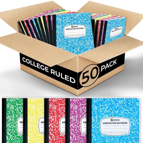 Rosmonde 50 Pack, Bulk Composition Notebooks, College Ruled Notebook, 200 Pages (100 Sheets), 9-3/4 x 7-1/2, Hard Cover Binding, Back to School Supplies, Bulk Notebooks for School, Office Notebooks - size: 50 Pack, style: Color Marble