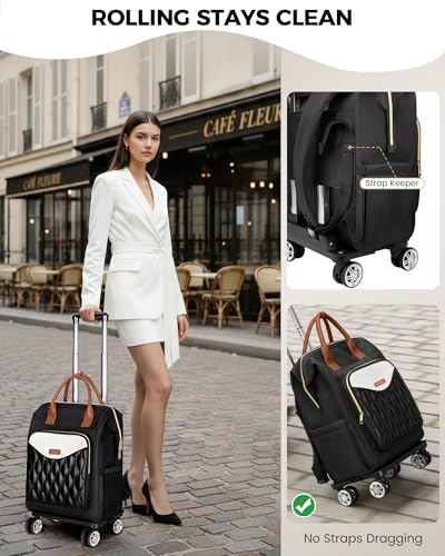 Ytonet Rolling Backpack for Women, 15.6 In Rolling Laptop Backpack with 4 Spinner Wheels, 2 In 1 Roller Travel Backpacks with Detachable Trolley, Carry On Rolling Laptop Bag for College Business Work - color: Beige Brown