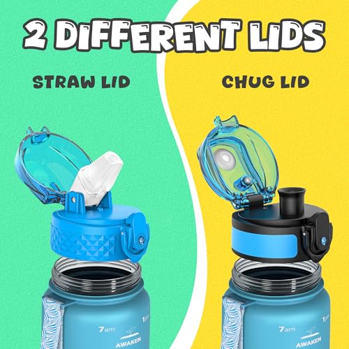 OLDLEY Kids Water Bottle for School, 17 oz (2 lids) BPA-Free Reusable Leak-proof Durable Tritan Plastic Water Bottles with Straw & Chug Lids, Anti-dust Spout Cover (Blue) - color: A-Blue, size: 16.9 Ounces