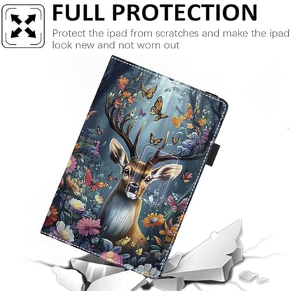 Universal 10 10.1 Inch Android Tablet Case,Slim Folding Stand Cover for All 9"-10.5" Touchscreen Tablet Case with Stylus Pen Holder,Flower Deer - color: Flower Deer
