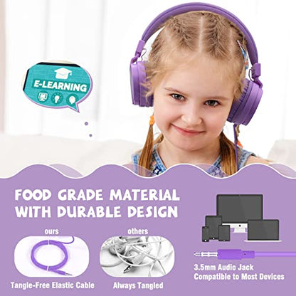 ONTA® Foldable on Ear Headphones for Children, Adjustable Lightweight Earphones for Phones/iPhone/Tablets/iPad/PC/MP3/MP4 (Purple) - color: Purple