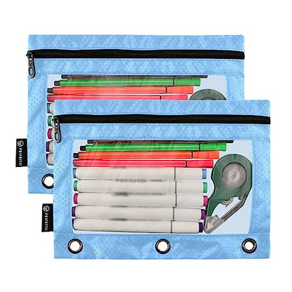 MCHIVER Light Blue Pencil Pouch for 3 Ring Binder Pencil Pouches with Zippers Clear Window Binder Pockets Pencil Bags for Work Office Daily 2 Packs - color: Light Blue