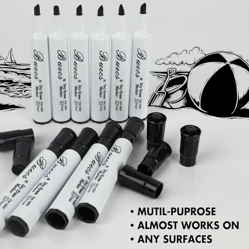 Buecs Black Dry Erase Markers, Low-Odor, 80 Count, Chisel tip, Perfect for Writing on Whiteboards, Dry-Erase Boards, Glass, Office Supplies