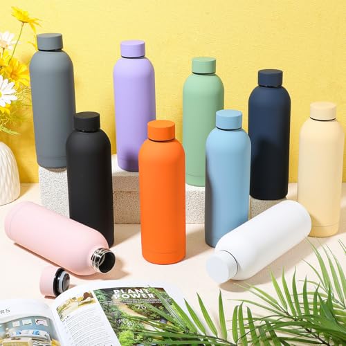 Bokon 10 Pcs Stainless Steel Water Bottle Bulk Teacher Employee Appreciation Gifts School Double Layer Vacuum 17 oz Small Mouth Sport Insulated Metal Reusable Flask Leakproof Lid - color: Multicolor