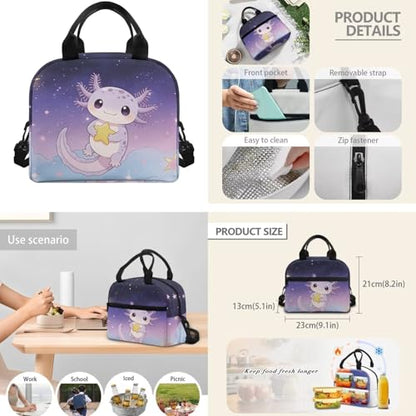 CLOHOMIN Axolotl Kids Backpack Set of 3 with Lunch Bag for Girls 10-12 Primary Schoolbag and Lunch Box and Water Bottle Bag Set School Book Bags for Middle School Kids Large Capacity Bookbag - color: Axolotl Star