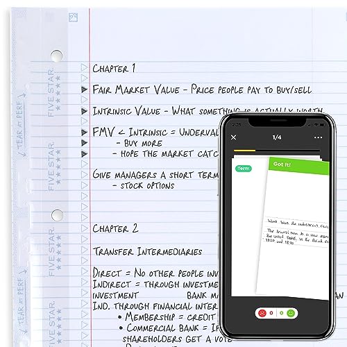 Five Star Insertable Loose Leaf Paper + Study App, Notebook Paper, College Ruled to Add Pages, Reinforced, 8.5 x 11, 75 Sheets per Pack (170015) (Pack of 12) - size: 12 Pack