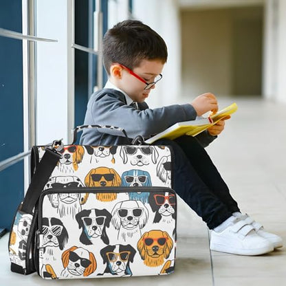 3 Ring Zipper Binder with Shoulder Strap Funny Dogs Doodle 2 Inch Zippered Binder Bag 500 Sheet Capacity Multi Pockets for School Supplies - color: Multi16
