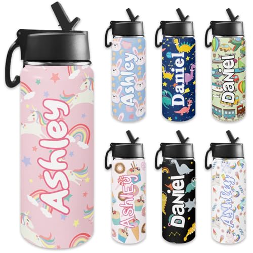 Personalized Water Bottles For Kids with Name, Custom Insulated Stainless Steel Cup with Straw Lid for Boy Girl Men Women, Stainless Steel Thermo, Back to School Gifts Kids Teens, 18 OZ - color: # design 04-cartoon 2