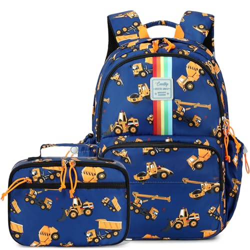 CAMTOP Backpack for Kids, Boys Girls Preschool Backpacks with Lunch Box Toddler Kindergarten School Bookbag Set - color: Rainbow Strip Navy