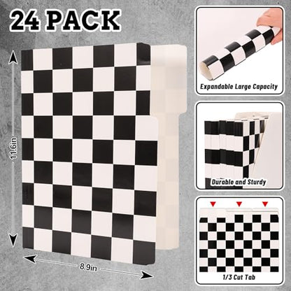 Whaline 24 Pack Checkered File Folders Letter Size Black White Buffalo Plaid File Pockets with 1/3 Cut Tab for Home Office Classroom Supplies, 8.9 x 11.6 Inch - style: Checkered