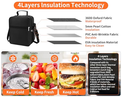 ZM-YOUTOO Lunch Box for Men - Reusable Lunch Bag Men Adult Women- Insulated Small LunchBox - color: Black with Strap