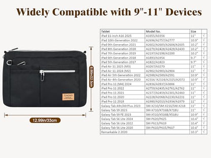 TiMOVO 9-11" Anti-Theft Tablet Sleeve with Strap for iPad, Black | Anti-Theft Design Tablet Bag with Shoulder Strap, Fits iPad 10.9"/10.2", Air 11/5th/4th Gen 10.9", Galaxy Tab A9+ 11" - color: Black