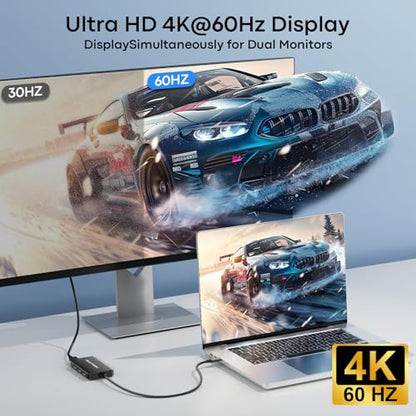 6-in-1 USB Hub (0.99FT), USB C to Dual HDMI Adapter 4K@60Hz, HDMI Splitter Extended Display for Dual Monitors with 100W PD Port, USB 2.0, Dual Monitor Adapter for MacBook Neo/Air/Pro, XPS, HP