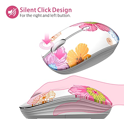 TENMOS M101 Wireless Mouse Cute Silent Computer Mice with USB Receiver, 2.4G Optical Wireless Travel Mouse 1600 DPI for Laptop, Notebook, PC, Computer (Flower) - color: flower