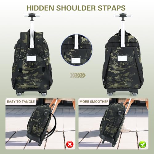 DIGOBAY Rolling Backpack for Boys, Cool Boys Backpack with Wheels, Kids Wheeled backpacks Set with Lunch Bag Pencil Case for Teen Boy, Roller School Bag with Wheels for Elementary Middle School - color: Black and Green Camo
