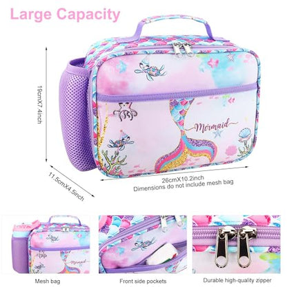 RHCPFOVR Kids Lunch Bag - Insulated Lunch Box for Boys Girls,Washable Lunch Bag and Reusable Toddler Leak-proof Lunchbox for School and Daycare - color: Blue Mermaid
