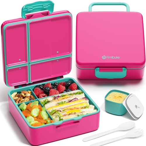 Fimibuke Bento Lunch Box for Kids, Toddler Bento Box with 4 Compartments | Leak Proof BPA Free Dishwasher Safe Lunch Container with Utensils, Ideal Portion Sizes for Ages 3-12 Girls Boys for School - color: A7. Unicorn Pink