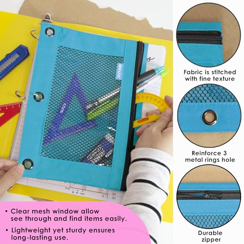 BAZIC PRODUCTS Retro Pastel 3-Ring Pencil Pouch with Mesh Window, 2-Pack | clear mesh window and a zipper closure for pens; pencils - color: Pastel Pink, size: 2-Pack