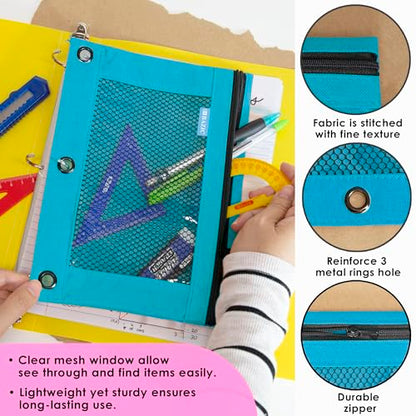 BAZIC PRODUCTS Retro Pastel 3-Ring Pencil Pouch with Mesh Window, 2-Pack | clear mesh window and a zipper closure for pens; pencils - color: Pastel Pink, size: 2-Pack