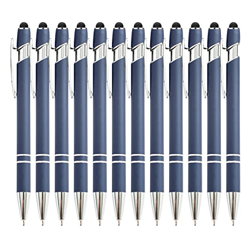 PASISIBICK 12 Pieces Blue Ballpoint Pen with Stylus Tip, 2 in 1 Stylus Stylish Pen, Premium Metal Stylus Pen for Touch Screens, Black Ink, 1.0 mm Medium Point.(12 PCS Blue) - color: 12 Pcs Blue Stylus Pens