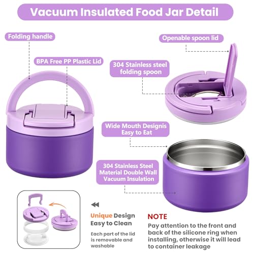 Bento Lunch Box for Kids with 8oz Soup Thermo,Kids Leakproof Lunch Food Containers with 4 Compartment,Kid Insulated Thermo Hot Food Jar for School,Trvael-Purple - color: Purple
