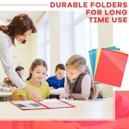 Henoyso 24 Pcs Folders with Pocket School to Home Folder Heavy Duty 2 Pocket Homework Folders with Clear Front Pockets for School Students Parent Teacher Communication (Red,Yellow,Blue,Green) - color: Red, Yellow, Blue, Green