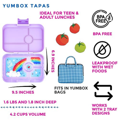 Yumbox Tapas Leakproof Bento Box, 4 Compartments, Seville Purple | Large 4.2-Cup Capacity | Sandwich-Friendly| Removable Compartment Tray | Easy-Open Single Latch | Ideal for Teens & Adults - color: Seville Purple Rainbow