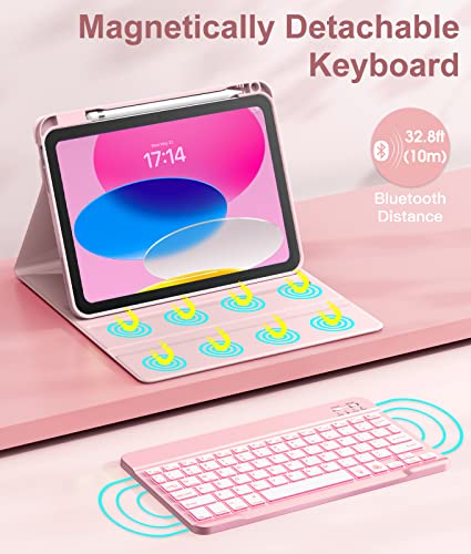 Hamile for iPad 11th 10th Generation Case with Keyboard - 7 Colors Backlit Wireless Detachable Folio Keyboard Cover with Pencil Holder for iPad 11-inch A16 2025 10th Gen 10.9 Inch 2022 (Light Pink) - color: Light Pink
