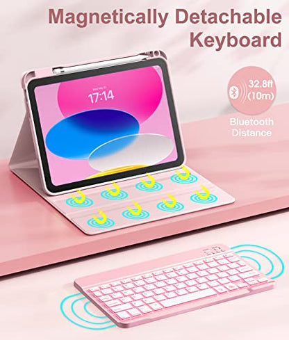 Hamile for iPad 11th 10th Generation Case with Keyboard - 7 Colors Backlit Wireless Detachable Folio Keyboard Cover with Pencil Holder for iPad 11-inch A16 2025 10th Gen 10.9 Inch 2022 (Light Pink) - color: Light Pink