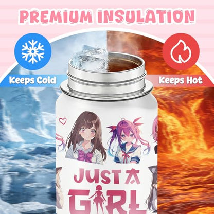 18oz Anime Water Bottle with 2 Lids (Spout and Straw Lid), Insulated Stainless Steel Kids Girl Tumbler Cup, Just A Girl Who Loves Anime Merch Gifts for Women Girls Fans - color: Anime