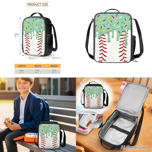 Green Baseball Drip Backpack for Boys 4 Piece Kids Large Backpack Insulated Reinforced Lunch Bag Pencil Case with Fixed Water Bottle Holder School Outdoor Travel Combo - color: Green