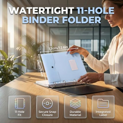 11 Hole Expanding File Pockets, Waterproof Binder Pockets for 2/3/4 Ring Binder with with Snap Button & Label Area, School & Office Supplies, Fits Letter / A4 Size Documents (Vertical-Opening) - color: Vertical-opening