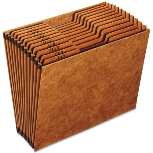 1InTheOffice Monthly Accordion File Organizer - Heavy Duty- Expanding File Folder, 12 Monthly Pockets File Organizer, Open-Top, Brown, Letter Size