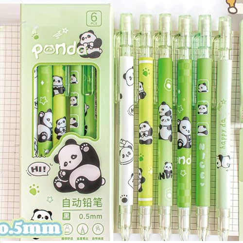 MOZXIRZ 4 Pcs Cute Mechanical Pencils with Eraser 0.5mm Cartoon Panda Mechanical Pencil School Pencil for Women (6pcs Panda) - color: 6pcs Panda