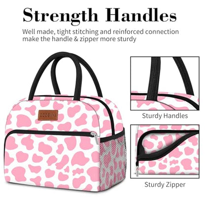 Coobiiya Lunch Bag Women, Lunch Box for Women Adult Men, Small Leak-proof Cute Lunch Tote Large Capacity Reusable Insulated Cooler Lunch Container for Work/Office/Picnic/Travel-Pink Cow - color: Pink Cow