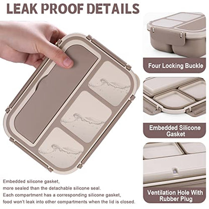 Bento Box Adult Lunch Box, Containers for Adults Men Women with 4 Compartments, Lunchable Food Container with Utensils, Sauce Jar, Muffin Liners, 40 Oz/5 Cup, Microwave & Dishwasher Safe, Brown - color: Brown