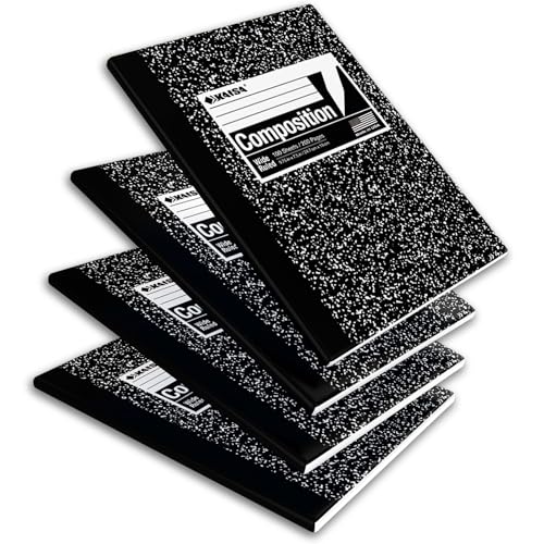 KAISA Classic Marble Composition Notebook, Wide Ruled Paper, Hard Cover 100 Sheets Notebooks, 9.75 x 7.5 Inches, 4 Pads - color: 4pad, size: wide-hard