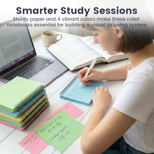 Koogel Spiral Index Cards 3x5 Ruled, Multicolor Spiral Bound FlashCards with Waterproof Cover, Tear-Off Note Cards with Ring for Studying, School & Office, 400 Count (5 Packs of 80) - color: 4 colors