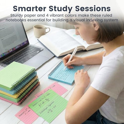 Koogel Spiral Index Cards 3x5 Ruled, Multicolor Spiral Bound FlashCards with Waterproof Cover, Tear-Off Note Cards with Ring for Studying, School & Office, 400 Count (5 Packs of 80) - color: 4 colors
