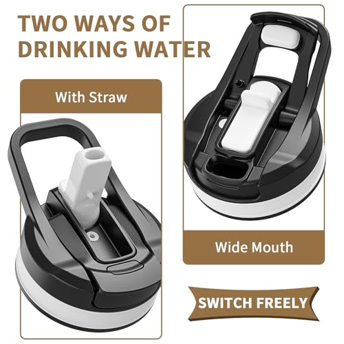 Dishwasher Safe 1 Gallon Water Bottle, Heat Resistant Large Water Jug with 2-in-1 Flip Straw & Spout Lid, Heavy Duty Impact Resistant Gym Bottle with Separated Grip Handle - color: Black White, size: 128 Ounces