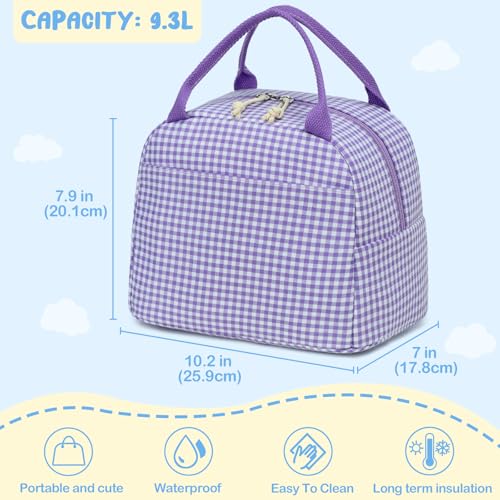 CAMTOP Lunch Box Kids Insulated Lunch Bag Large Reusable Leakproof Cooler Lunch Bags for Boys Girls School Travel Picnic (Purple and White Checkered) - color: Purple and White Checkered