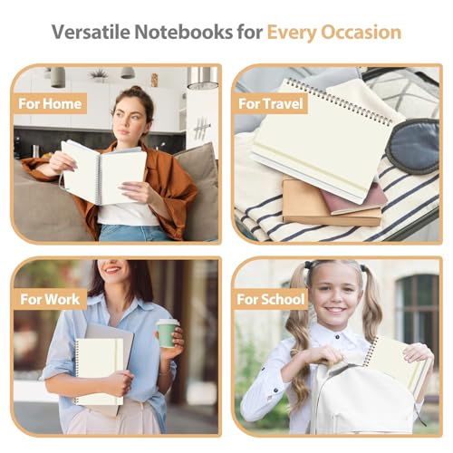 A5 Lined Spiral Journal Notebook, 146 Pages Hardcover Notebook with 100 GSM Thick Paper, Inner Pocket & Elastic Closure, 5.7" x 7.9", Notebooks for Work, School, College, Office, Journaling & Note Taking - color: Beige