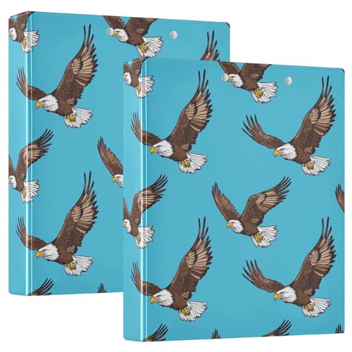 Fustylead Flying Eagle 3 Ring Binder, D-Rings 1.5" Hardcover Folder, Fits 200 Sheets of A4 Paper, Durable Clipboard & Clean View with Inside Pockets for School Home Office - size: 12.4x10.63x2.36 Inch-2 Pack