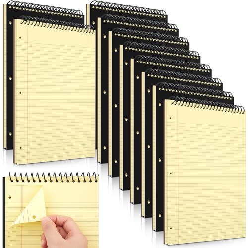 MotiMind 10 Pack 8.5" x 11" Top Spiral Notebook with 3 Hole Punched Yellow Legal Pads College Ruled Notepad 50 Sheets Hard Cardboard Paper Wirebound Notepad for Office School Business - color: Yellow